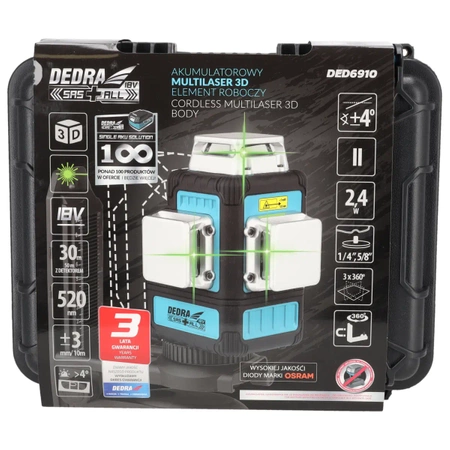 3D multilāzers, 3D lāzera līmeņrādis, DEDRA SAS+ALL DED6910 zaļais lāzers, OSRAM