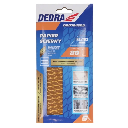 Brúsny papier Anti-clog #80, 92x182mm, suchý zips, 5 ks DEDRA DED7943R2