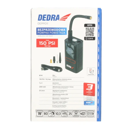 Bezprzewodowa pompka powietrza 2x2000mAh DEPP011, power bank, różne wentyle
