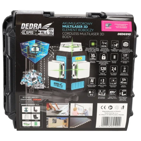 Мультилазерний 3D, 3D лазерний рівень, DEDRA SAS+ALL DED6910 зелений лазер, OSRAM