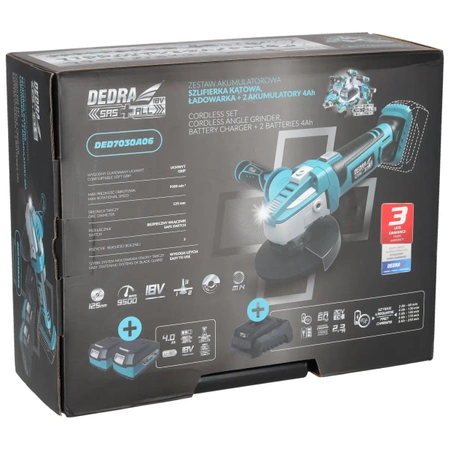 Tool set in a case DEDRA SAS+ALL DED7030A06, angle grinder, two 4Ah batteries, charger