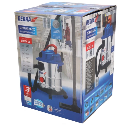 Pramoninis dulkių siurblys DEDRA DED6597, 1600 W, 5-in-1 - gipsas/pelenai/sausas/šlapias/pūstuvas, filtro kratymas