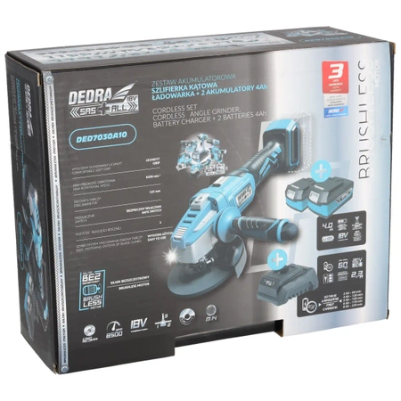 Tool set in a case DEDRA SAS+ALL DED7030A10, brushless angle grinder, two 4Ah batteries, charger