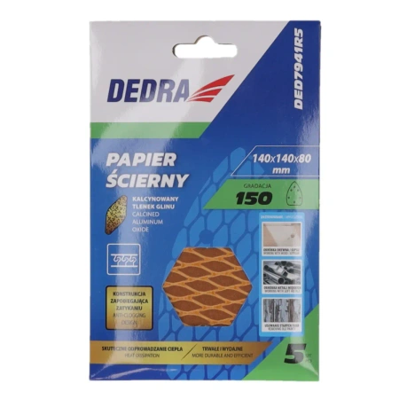 Hârtie de șlefuit delta Anti-clog #150, 140x140x80mm, Velcro, 5 buc, DEDRA DED7941R5