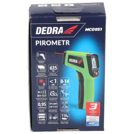 Püromeeter, lasertermomeeter DEDRA MC0951 vahemik -50 kraad C kuni 600 kraad C