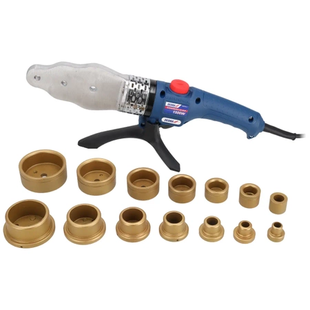 Zgrzewarka do rur i złączek z tworzyw sztucznych DEDRA DED7514 1500W, walizka metalowa, zakres 16-63mm, PE, PP, PB
