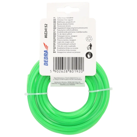 Čtvercová řezací šňůra, vyžínací šňůra, zahradní kosa DEDRA 80Z24152 2,4 mm x 15 m