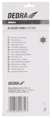 DEDRA 0654 CrV, TORX, набор шестигранных ключей, 215мм, 9шт