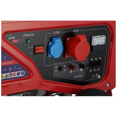 Генератор, комплект DEDRA DEGB7503K мощност макс. 6,5kW, 6000W, медна намотка на двигателя, 1x400V, 1x230V