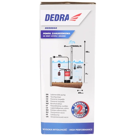 Garden DEDRA DED8844 Погружной насос для чистой и грязной воды 1000 Вт, напор 7 м, шнур 10 м