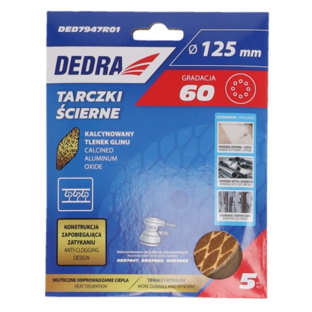 Discuri abrazive anti-înfundare 125mm, #60, Velcro, set de 5 buc, DED7947R01