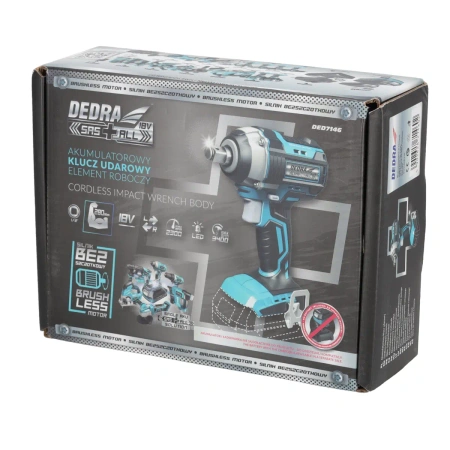 Klucz udarowy akumulatorowy 18V, DEDRA SAS+ALL DED7146 280 Nm, uchwyt 1/2", bezszczotkowy