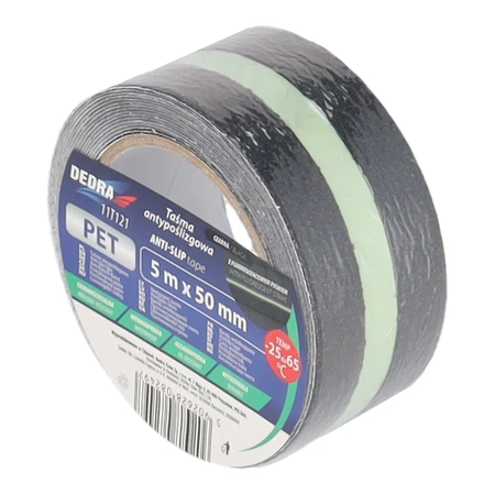 Bandă antiderapantă 50mm x 5m, bandă fluorescentă, DEDRA 11T121