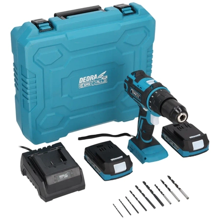 Tool set in a case DEDRA SAS+ALL DED7030A02, cordless drill, two 2Ah batteries, charger, 9 accessories.