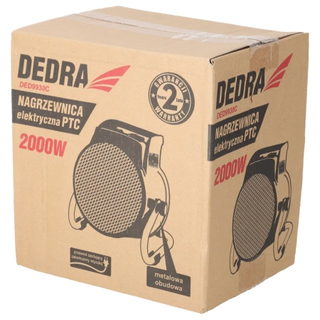 Nagrzewnica elektryczna PTC 2,0kW, okrągła, czarna DEDRA DED9930C ceramiczny element grzejny