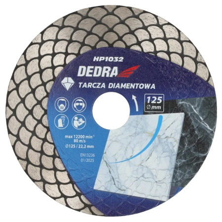 Disc diamantat cu segment tip solzi de pește, disc de tăiere DEDRA H1032, tăiere la umed, tăiere la uscat, diametru 125 mm