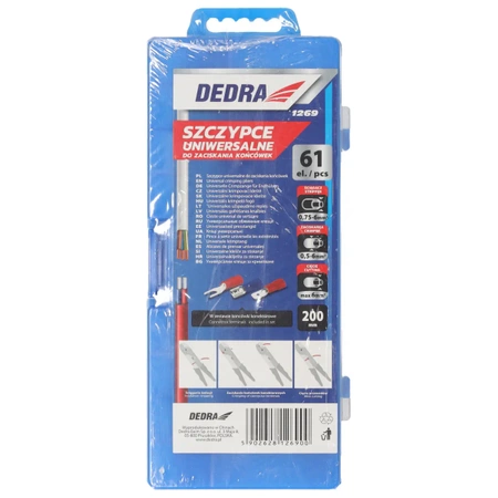 Кліщі для обтиску кінців кабелю, гільзові обтискачі DEDRA 1269 з вибором клем