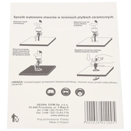 Fréza na otvory DEDRA DED012 na dlaždice 20-120 mm
