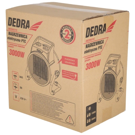 Nagrzewnica elektryczna PTC 3,0kW, okrągła czarna, stojak DEDRA DED9931C ceramiczny element grzejny