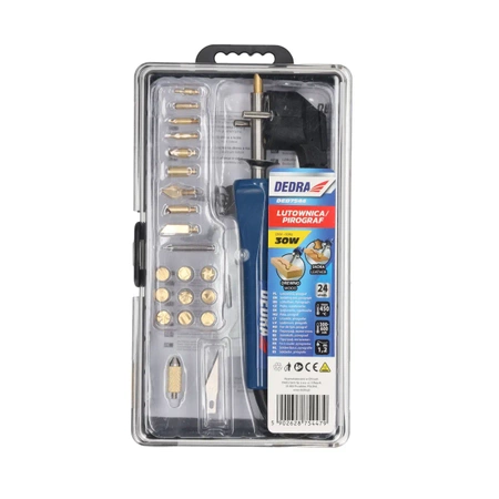 Lutownica, pirograf do drewna i skóry DEDRA DED7544 30W - zestaw 24 szt