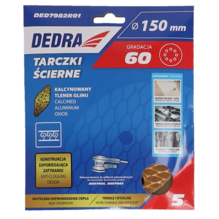 Discuri abrazive anti-clog 150mm, #60, Velcro, set de 5 buc, DED7982R01