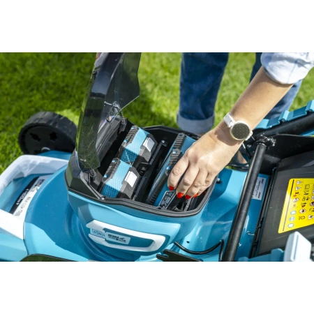 DEDRA SAS+ALL Set: Cordless Lawn Mower 2x18V DEDRA SAS+ALL DED6997X-2A5 + 2x Battery DED7035 and Charger DED7038V