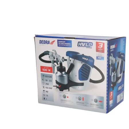 HVLP lakovací jednotka pro stříkání barev, DEDRA DED7413 600W, nádrž 1L, tryska 1,8mm a 2,5mm