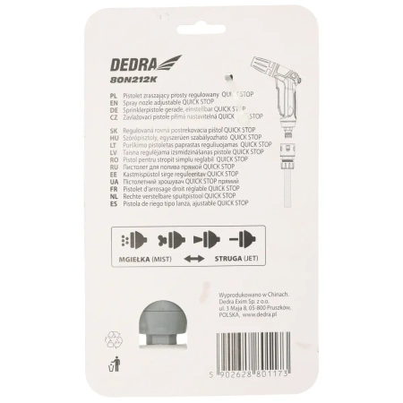 Pistolet zraszający prosty regulowany QUICK STOP GARDEN DEDRA 80N212K