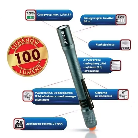 Світлодіодний ліхтар CREE XPG DEDRA L1101 в алюмінієвому корпусі, для кажана. 2хАА, 100лм, IP54