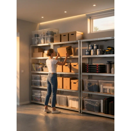 Regał magazynowy metalowy DEDRA N1410, 5 półek z płyty MDF, wymiary 180x90x40 cm, srebrny