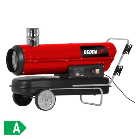 Grelnik na olje 50kW z odvodom dimnih plinov in termostatom, kolesa, rdeča DEDRA DED9956TK