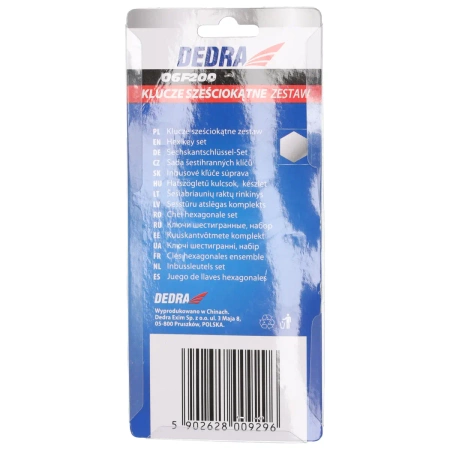 Garnitura kratkih ključev DEDRA 06F200, 9 kosov, 1,5-10 mm, CRV