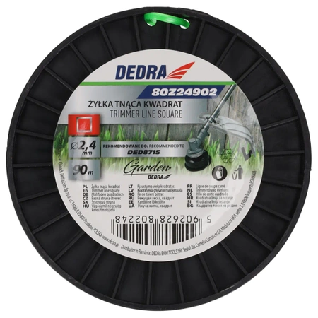 Режущая леска квадратная 2,4 ммx90 м, катушка, DEDRA GARDEN 80Z24902