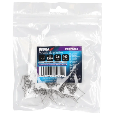 Műanyag kapcsok, DEDRA DED75274 típus RS26, 0,6mm, nagy hullám, 100db