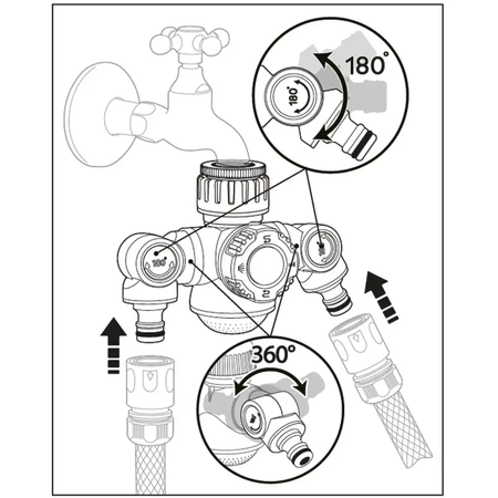 Angle Double Faucet Connection 1/2"-3/4", card, GARDEN DEDRA 80N008K