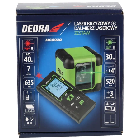 Zelený krížový laser + laserový diaľkomer 40 m – súprava