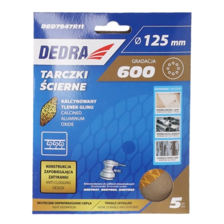 Dugulásgátló csiszolókorongok 125mm, #600, tépőzáras, 5 db-os készlet, DED7947R11