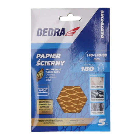 Smilšpapīrs delta Anti-clog #180, 140x140x80mm, Velcro, 5 gab, DEDRA DED7941R6