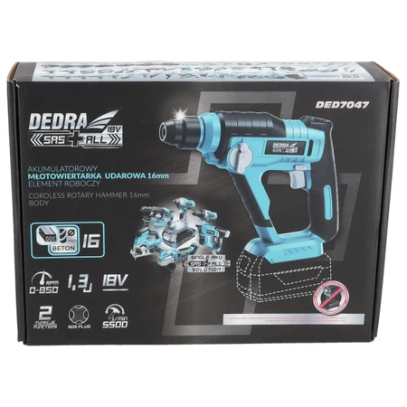 DEDRA SAS+ALL DED7047 18V акумулаторна ударна бормашина със сила на удара 1,3J, дръжка SDS+