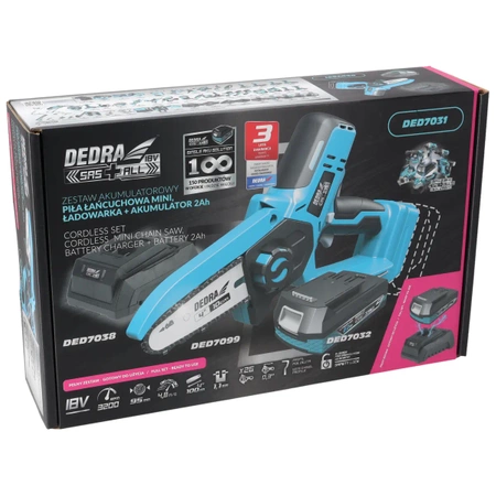 18V cordless tool set DEDRA SAS+ALL DED7031: chainsaw, 2.0Ah battery pack, charger