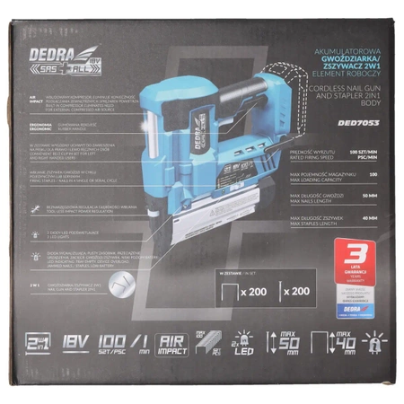 Cordless nail gun and stapler 2in1 18V