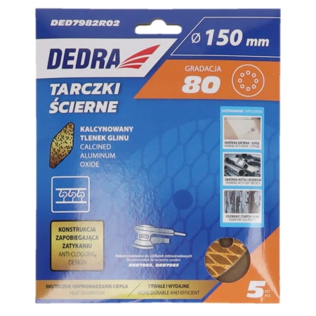 Brusni diskovi protiv začepljenja 150 mm, #80, čičak, set od 5 komada, DED7982R02