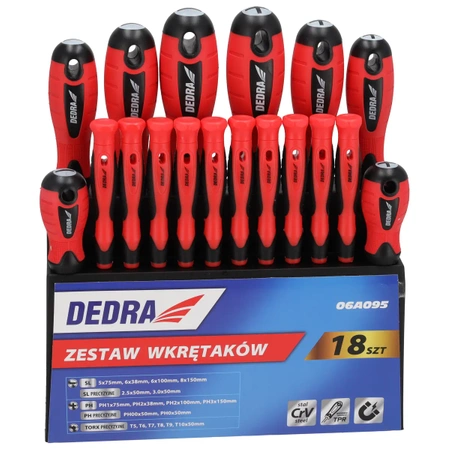 Zestaw wkrętaków z plastikowym stojakiem DEDRA 06A095 18szt, stal CrV