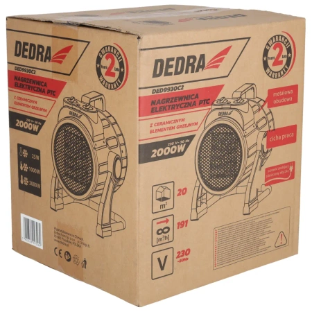 Električni grelnik PTC 2,0 kW, okrogel, črn DEDRA DED9930C2 keramični grelni element