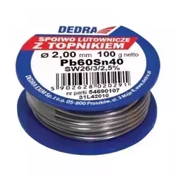 Forrasztódrót folyasztószerrel, 2.0mm, 100g, 40%SN, Pb60Sn40