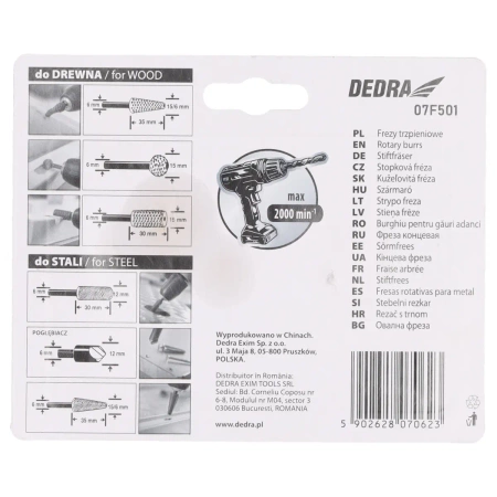 Metallist ja puidust freesimine, DEDRA 07F501 6tk komplekt, vars 6mm, HCS