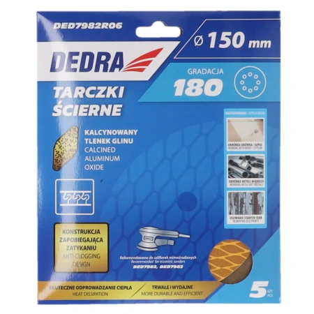 Abrazīvie diski pret aizsērēšanu 150 mm, #180, Velcro, 5 gab., DED7982R06