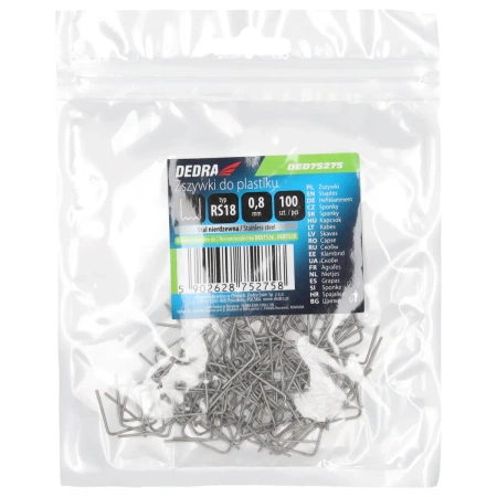 Zszywki do plastiku DEDRA DED75275 typ RS18, 0.8mm, mała fala,100szt