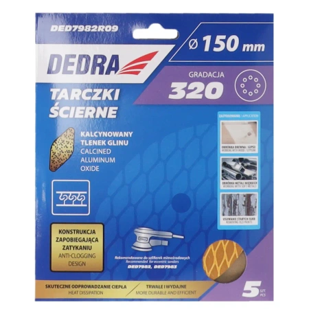 Šlifavimo diskai nuo užsikimšimo, 150 mm, Nr. 320, velcro, 5 vnt., DED7982R09