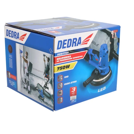 DEDRA DED7764 750W ročni brusilnik za suhomontažne plošče, 180mm disk, za suhomontažne plošče, z odsesavanjem prahu